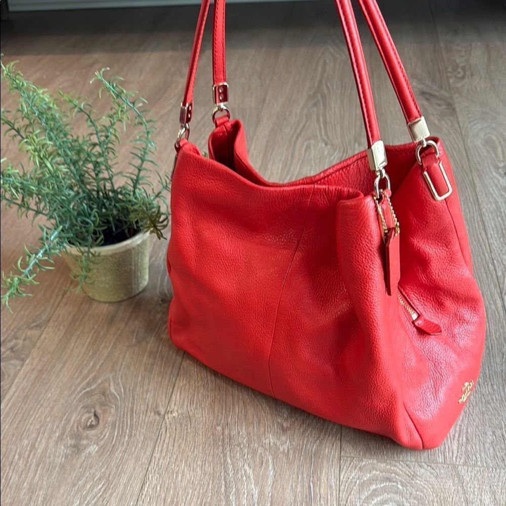 VINTAGE COACH LARGE TRIPLE COMPARTMENT LEATHER HOBO SHOULDER BAG RED EEEUC